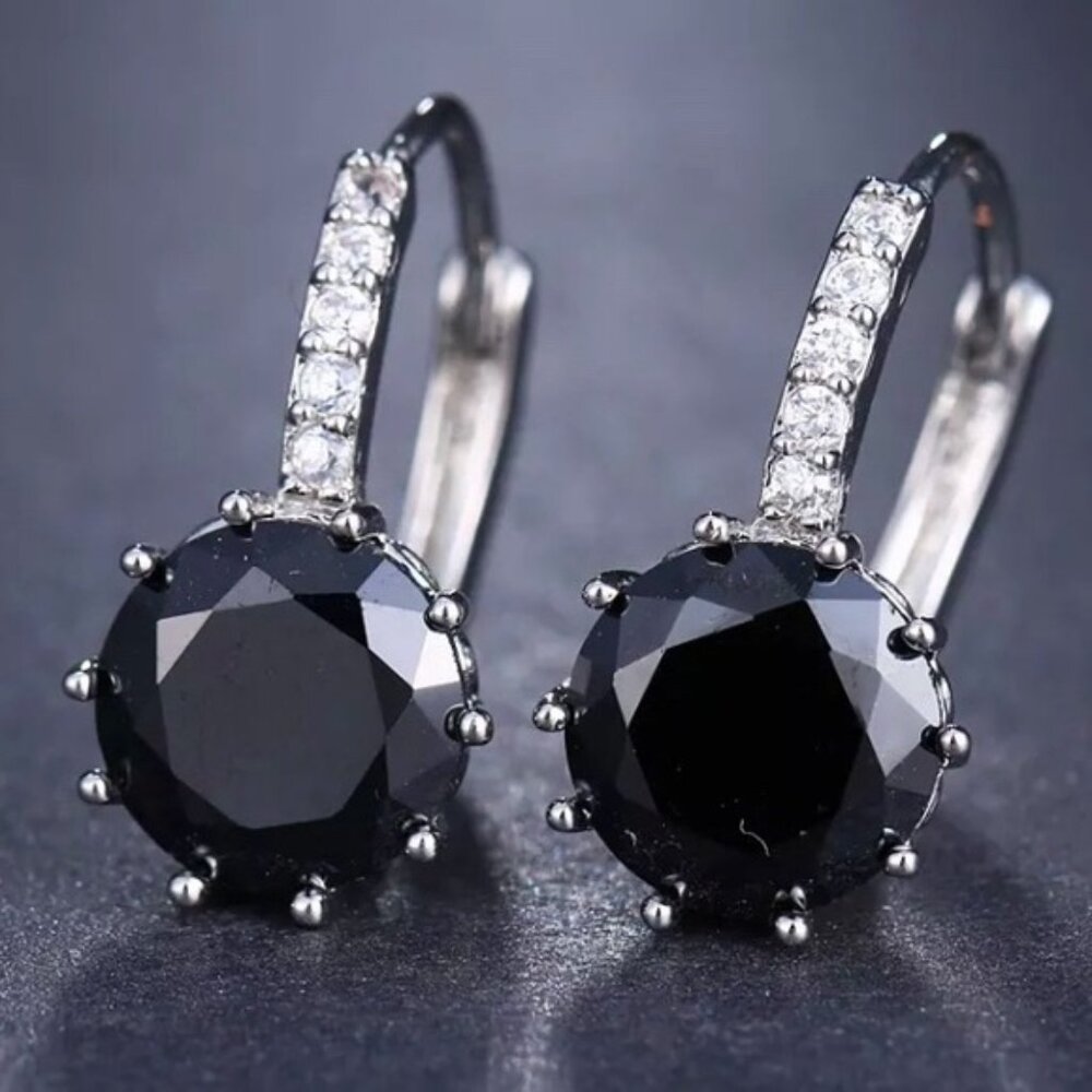 NEW Silver Charm Drop Round Diamond Earrings